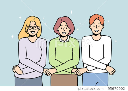 People hold each other with arms crossed in front. 95670902