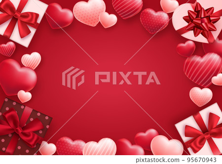 情人節心和禮品盒的插圖背景（銷售、橫幅、促銷） 95670943