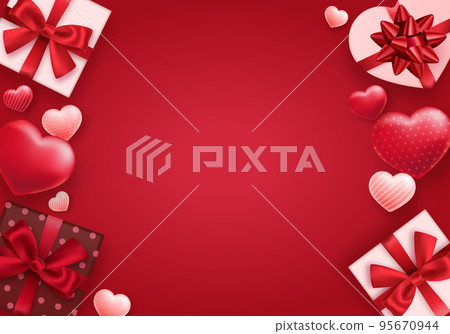 情人節心和禮品盒的插圖背景(銷售、橫幅、促銷) 情人節心和禮品盒的插圖背景(銷售、橫幅、促銷) 95670944