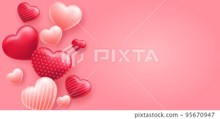 Valentine's day illustration background of hearts and gift boxes (sale, banner, promotion) 95670947