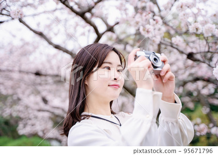Cherry blossoms and a young woman Cherry blossoms and a young woman 95671796