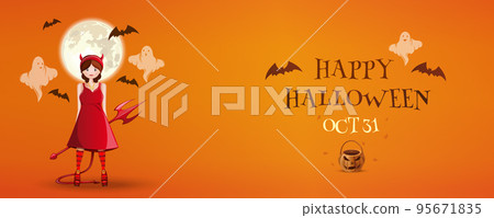 Cute girl in a red carnival costume of the devil 95671835