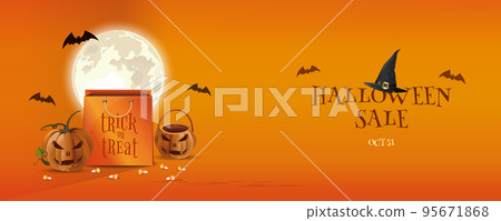 Orange paper shopping bag for Halloween. Big sale 95671868