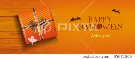 Halloween banner. Gift box lies on the table 95671869