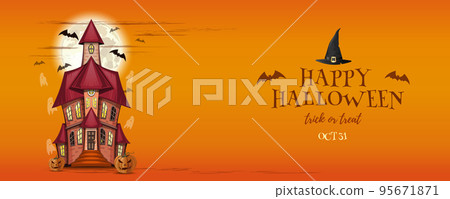 House decorated for celebration of Halloween Vector House decorated for celebration of Halloween Vector 95671871