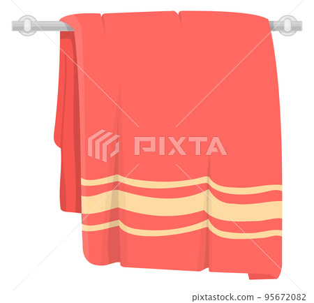 Towel icon. Red textile cloth hanging on wall 95672082