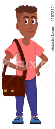 Happy black student. Young man with school bag Happy black student. Young man with school bag 95672104