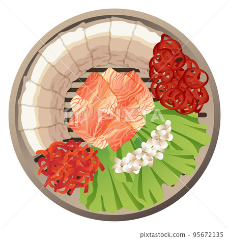 Korean cuisine plate. Bossam dish top view Korean cuisine plate. Bossam dish top view 95672135