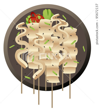 Rice cake skewers cuisine. Korean snack dish Rice cake skewers cuisine. Korean snack dish 95672137