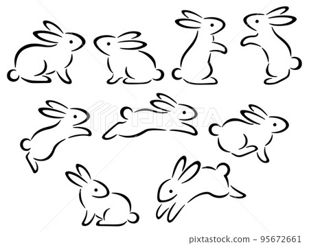 Japanese style brush style rabbit line drawing - Stock