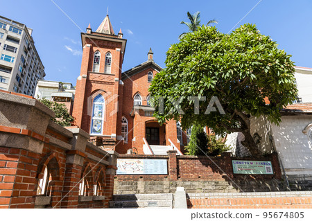 Redbrick building view of Tamsui Church in New Taipei City, Taiwan. The church was built in a mock-Gothic style. 95674805