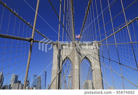 Brooklyn Bridge and Lower Manhattan skyline in New York City, USA 95674882