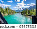 Scenic long exposure view by the Canmore Engine Bridge, Alberta, Canada. High Quality 95675338