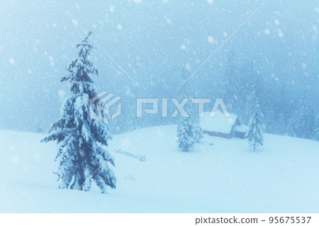 Fantastic landscape with snowy house Fantastic landscape with snowy house 95675537