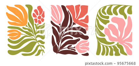 Matisse floral abstract poster set. Floral aesthetic botanical poster collection. Minimalist Art, Henri Matisse plant design. Modern gallery art flowers prints. Vector illustration. Herbal wall art. 95675668