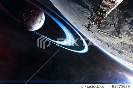 Deep space planets, orbiting space station Deep space planets, orbiting space station 95675929