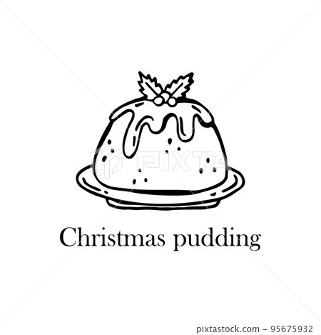 Vector illustration of the Christmas dish of England - Christmas pudding. Hand-drawn illustration. Vector illustration of the Christmas dish of England - Christmas pudding. Hand-drawn illustration. 95675932
