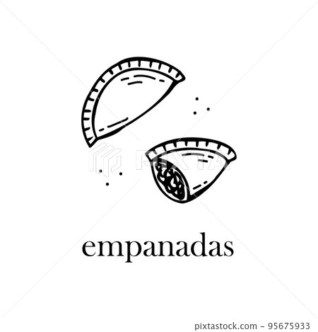 Vector illustration of the Christmas dish of South America - empanadas. Hand-drawn illustration. Vector illustration of the Christmas dish of South America - empanadas. Hand-drawn illustration. 95675933