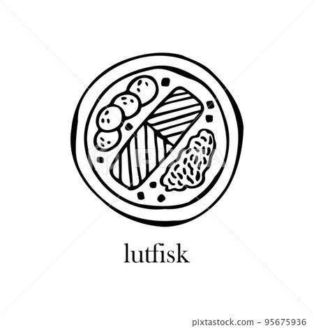 Vector illustration of the Scandinavian Christmas dish - lutfisk. Hand-drawn illustration. Vector illustration of the Scandinavian Christmas dish - lutfisk. Hand-drawn illustration. 95675936