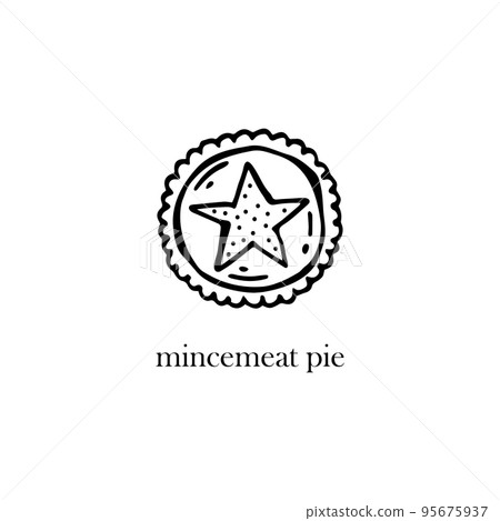 Vector illustration of the Christmas dish of England - mincemeat pie. Hand-drawn illustration. Vector illustration of the Christmas dish of England - mincemeat pie. Hand-drawn illustration. 95675937