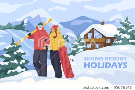 Ski resort holidays or winter vacation trip. Ski resort holidays or winter vacation trip. 95676148