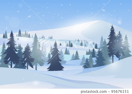 Mountain scenery or snowy nature landscape, vector Mountain scenery or snowy nature landscape, vector 95676151