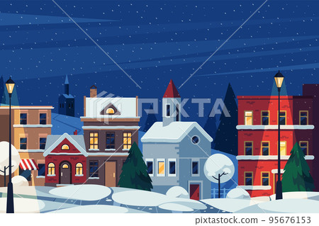 Winter cityscape or street landscape vector banner 95676153