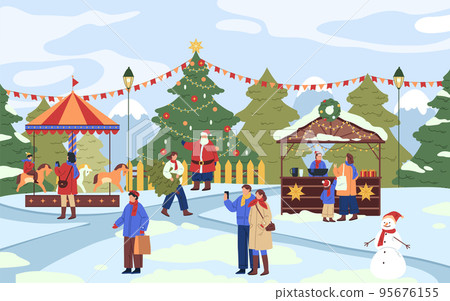 Amusement park or Christmas market, vector banner. 95676155