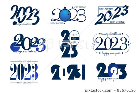 2023 new year date in hand drawn style, icons set. 95676156