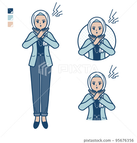 一個休閒時尚的阿拉伯女人用手臂製作蝙蝠的插圖 95676356