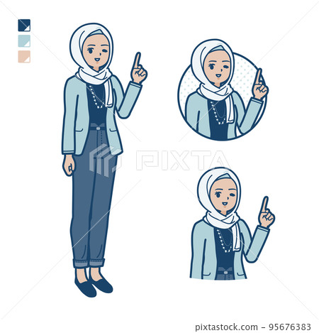 Illustration of a casual fashion arabic woman pointing Illustration of a casual fashion arabic woman pointing 95676383