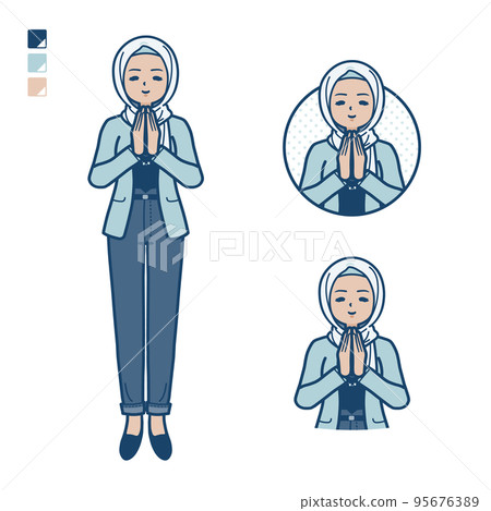 休閒時尚阿拉伯婦女祈禱的插圖 休閒時尚阿拉伯婦女祈禱的插圖 95676389