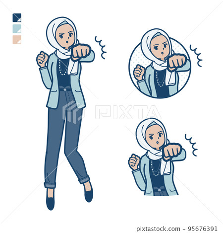 一個休閒時尚的阿拉伯女人在前面打孔的插圖 95676391