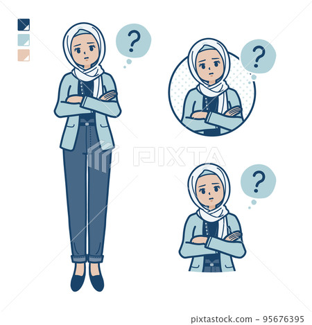 Illustration of a casual fashion arabic woman wondering 95676395