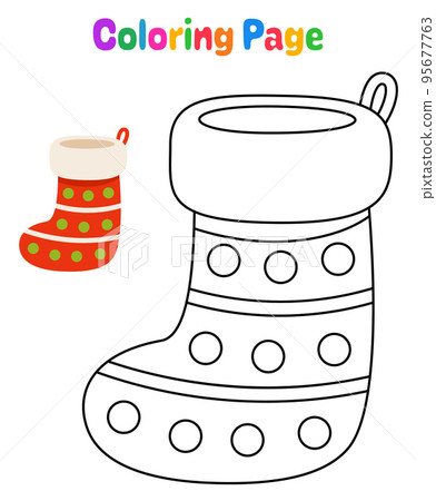 Coloring page with Christmas sock for kids Coloring page with Christmas sock for kids 95677763