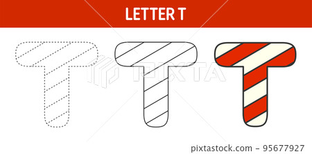 Letter T Candy Cane, tracing and coloring worksheet for kids Letter T Candy Cane, tracing and coloring worksheet for kids 95677927