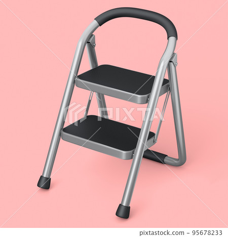 High folding ladder with steps for garden and repair work on pink background. High folding ladder with steps for garden and repair work on pink background. 95678233