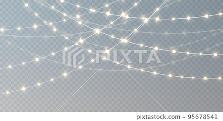 Christmas lights isolated on transparent background. Set of golden Christmas glowing garlands. Vector illustration. 95678541