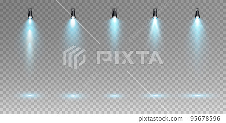 Set of vector spotlights. various forms of light, blue color. stage projector. Stage background, American spotlight beam. Light effects. Previous illustration. Set of vector spotlights. various forms of light, blue color. stage projector. Stage background, American spotlight beam. Light effects. Previous illustration. 95678596