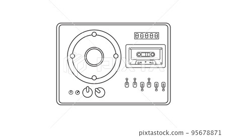 Old retro vintage music cassette tape recorder with magnetic tape on reels from the 70s, 80s, 90s. Black and white icon. Vector illustration Old retro vintage music cassette tape recorder with magnetic tape on reels from the 70s, 80s, 90s. Black and white icon. Vector illustration 95678871