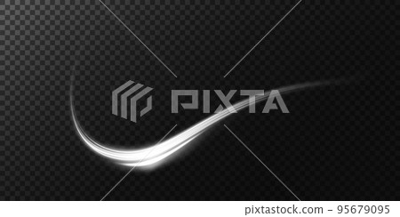 Abstract light lines of movement and speed in white. Light everyday glowing effect. semicircular wave, light trail curve swirl, car headlights, incandescent optical fiber png. 95679095