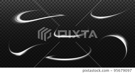 Set of abstract light lines of movement and speed. White. Bright galaxy. Glowing podium. Space tunnel. Light everyday glowing effect. semicircular wave, light vortex wake. bright spiral. 95679097