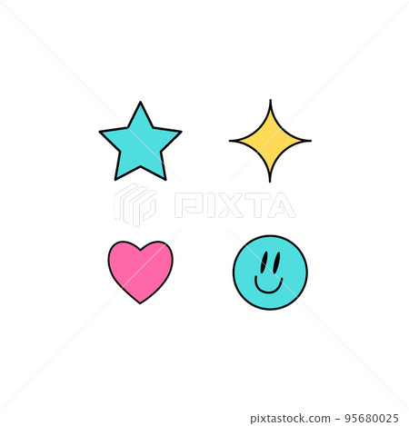 Y2k groovy elements. Smile, stars, heart isolated on white background. 2000 vibes collection. 2000s cartoon hand drawn vector illustration. Y2k groovy elements. Smile, stars, heart isolated on white background. 2000 vibes collection. 2000s cartoon hand drawn vector illustration. 95680025