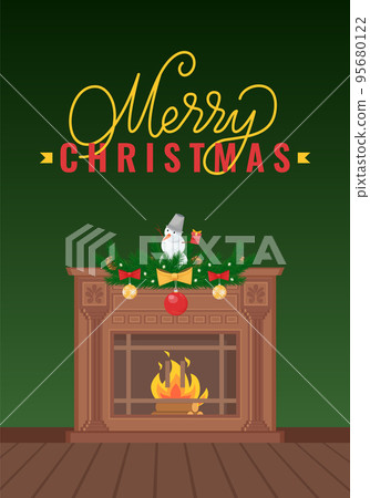Merry Christmas Greeting Card, Expensive Fireplace 95680122