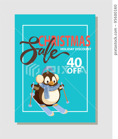 Christmas Sale Poster Penguin Ski, Vector Discount Christmas Sale Poster Penguin Ski, Vector Discount 95680160