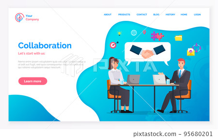 Business propasal for partner. Man make agreement handshake interview. Colleagues discuss project 95680201