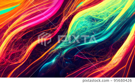 abstract colorful neon fibers background, neural network generated art 95680426