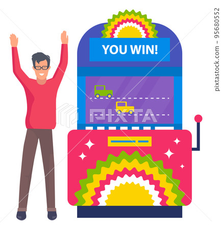 Man Playing Games on Machine , Retro Graphics 8 Bit 95680552