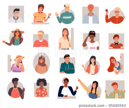 Set of different national men and women. Diverse cultures, international communication concept 95680563