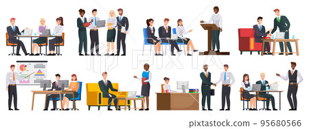 Office workers. Co-workers. Colleagues discuss project teamwork. Office staff work and communication 95680566